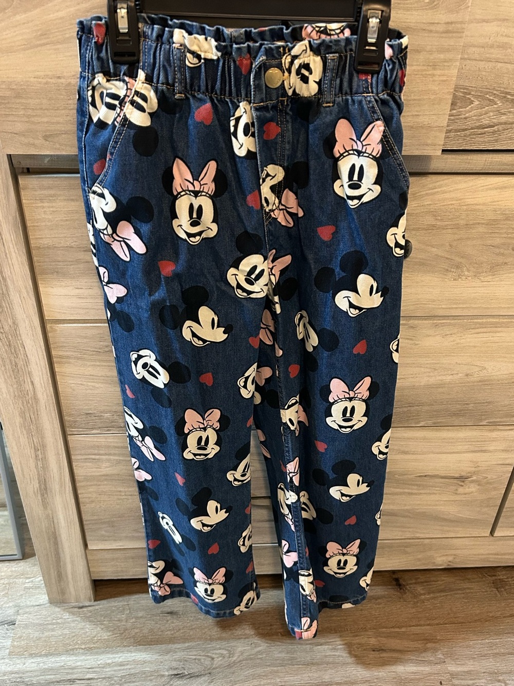 H&M Girls Navy Minnie Mouse Print Jeans with Pink Accents